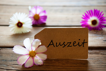 Label With German Text Auszeit With Cosmea Blossoms