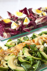 Salads, salmon, organic vegetables, Hard-boiled eggs