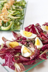 Salads, salmon, organic vegetables, Hard-boiled eggs