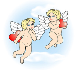 two little Cupid flying with hearts17