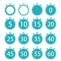 Vector modern flat stopwatch icons set on white