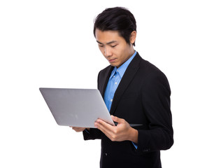 Businessman use of portable computer