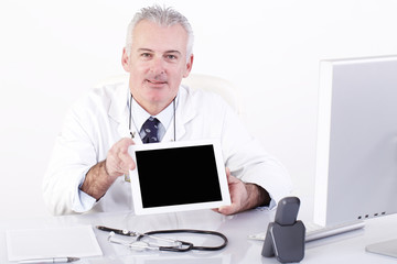 doctor showing digital tablet