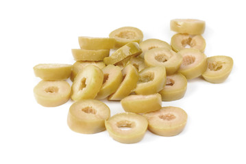 sliced green olives  isolated on the white background