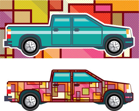 Abstract Shrink Wrapped Pickup Truck Vector