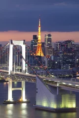 Schilderijen op glas View of Tokyo Bay , Rainbow bridge and Tokyo Tower landmark © torsakarin