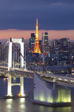 View of Tokyo Bay , Rainbow bridge and Tokyo Tower landmark