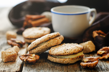 meringue with nuts and chocolate with cream cheese