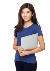 Woman hold with laptop