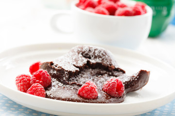 chocolate dessert with raspberries