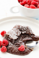 chocolate dessert with raspberries