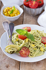 Vegan pasta with avocado sauce