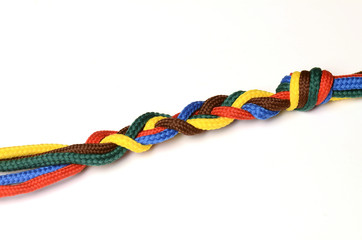 Tressed shoelaces isolated on white background