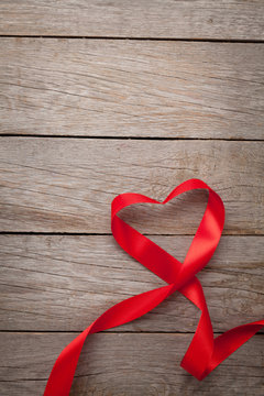 Valentines day heart shaped red ribbon