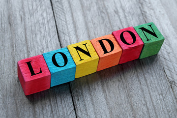 word london on colorful wooden cubes