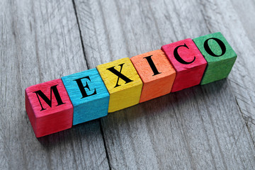 word mexico on colorful wooden cubes
