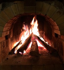 Wood burning in a fireplace