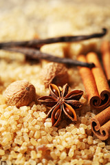 Christmas spices and baking ingredients, close-up