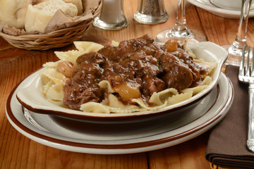 Boeuf Bourguignon on farfalle pasta