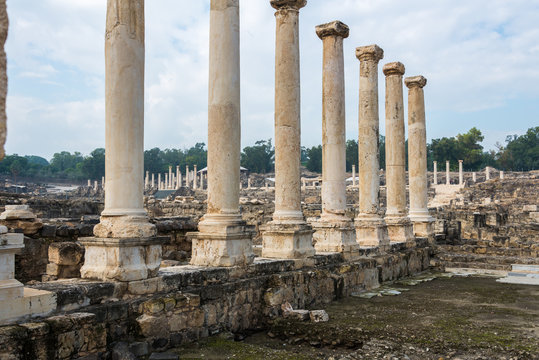 Row of columns on Silvanus Street in Bet She'an