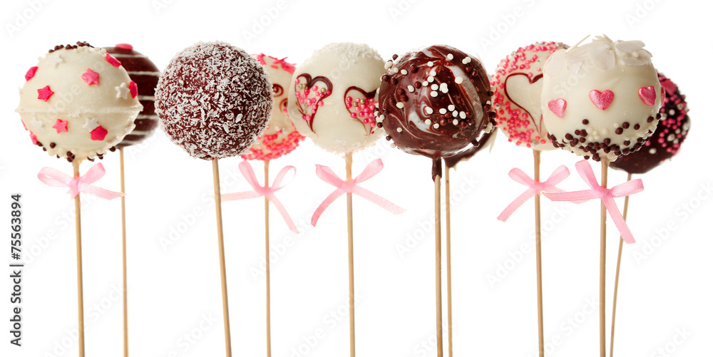 Wall mural tasty cake pops, isolated on white