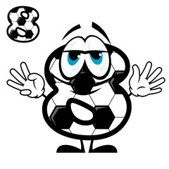 Soccer number eight in cartoon style