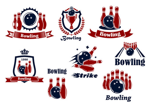 Bowling sports emblems and icons