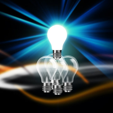 Teamwork with idea light bulbs