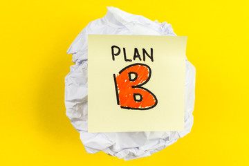 Plan B message on paper ball and yellow background