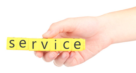 Word Service formed with yellow cubes isolated on white