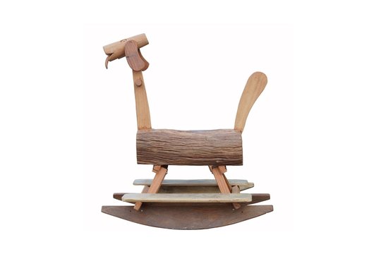 teak wooden horse for kids to ride isolated
