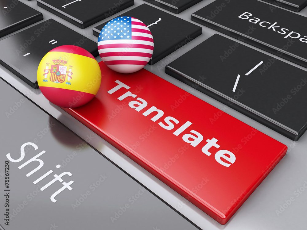 Poster 3d translation button on computer keyboard. translating concept.