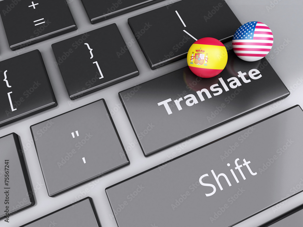 Poster 3d translation button on computer keyboard. translating concept.