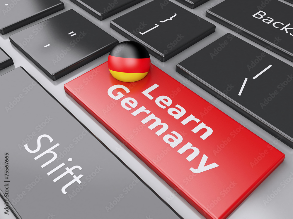 Aufkleber 3d learn germany on computer keyboard. education concept