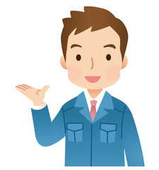紹介する男性　作業着