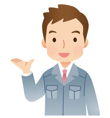 紹介する男性　作業着