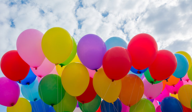 Fototapeta A colorful flying balloon in blue sky