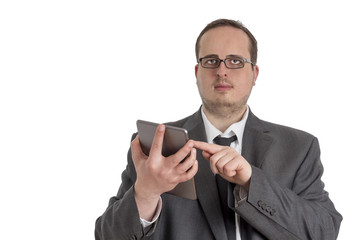 Young Businessman in suit with tablet computer