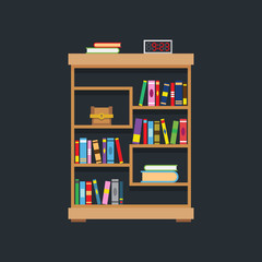Flat design of library bookshelf