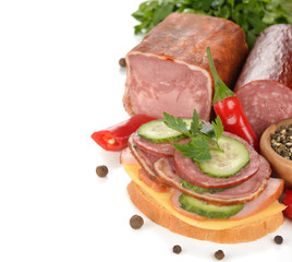 Sandwich with sausage and cucumber