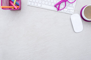 business desk and a white keyboard