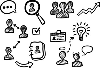 Management and human resources doodle icons