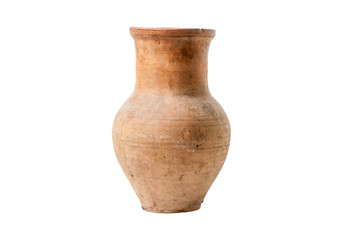 Clay jug on white background