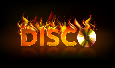 Disco fire background. Disck or record