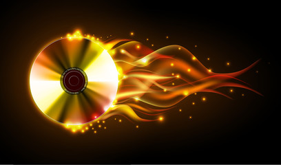 Disco fire background. Burning Disck or record