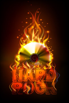 Disco fire Hard rock background. Burning Disck or record