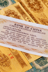 Different Juan banknotes from China on the table