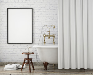 mock up poster frame in vintage bathroom, interior background