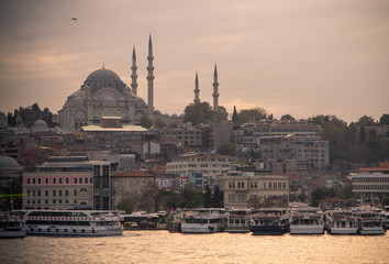 Fototapeta na wymiar Istanbul New Mosque (Yeni Camii) and Ships, Turkey