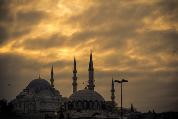 Fototapeta na wymiar Istanbul New Mosque (Yeni Camii) and Ships, Turkey